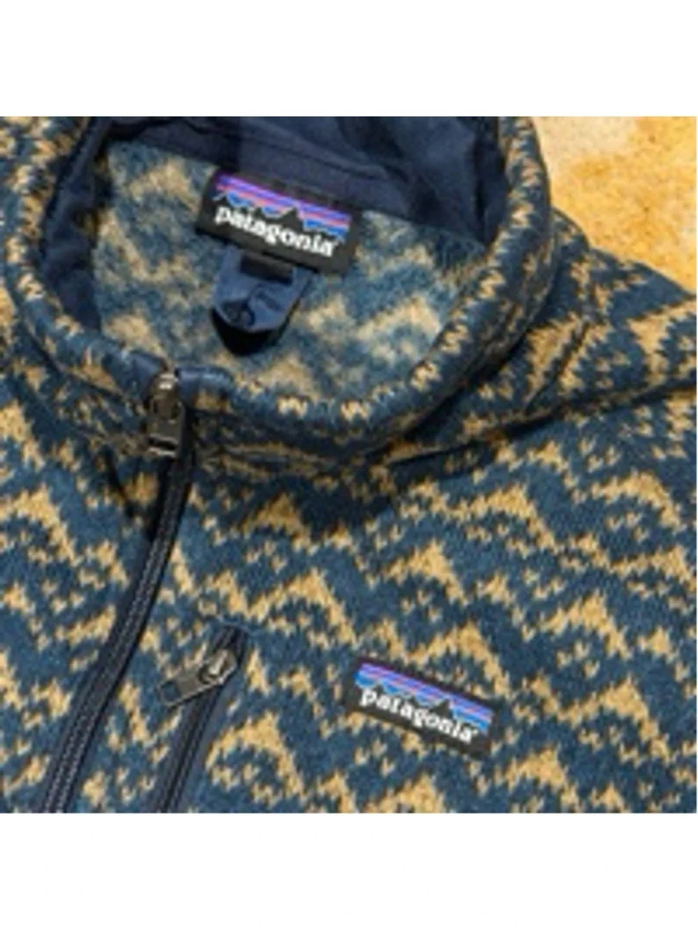 Patagonia Men's Fleece Quarter Zip Sweater XL Blue Beige Pattern